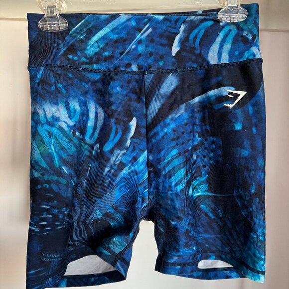 Gymshark Blue Abstract Print Biker Shorts Women’s Size M - Picture 1 of 3